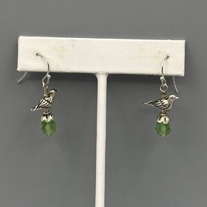 Silver Bird Earrings with Green Accent Beads JP330 2/$10